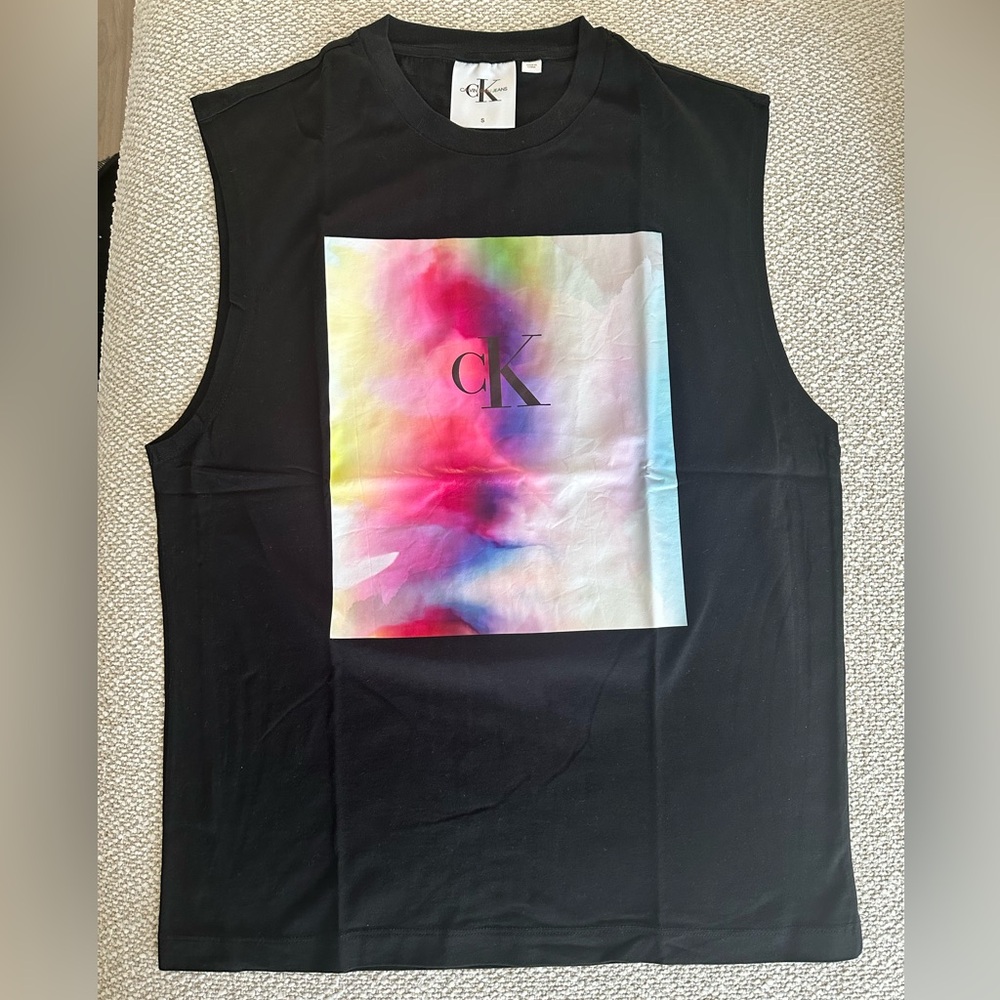 Calvin Klein Black Tank Top with Colorful Print